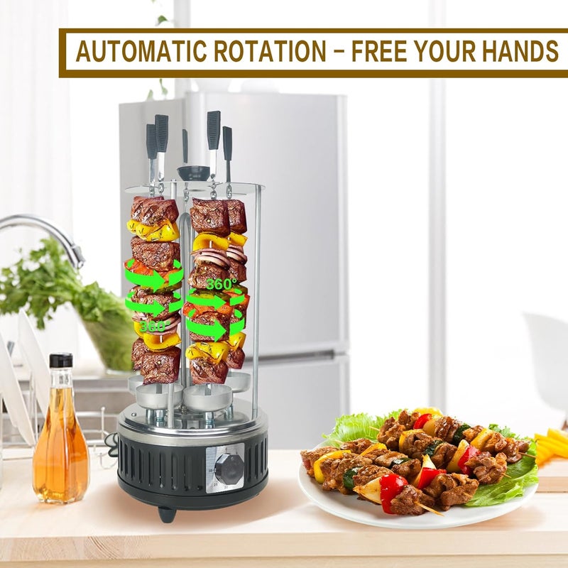 Auplex Upgraded Countertop Vertical Rotating Oven - Rotisserie Shawarma Machine, Kebob Machine, Stainless Steel Body W/Heat Resistant Door, Includes 5 Skewers & 5 Oil Collecting Cups, US Plug, 110V - Image 5